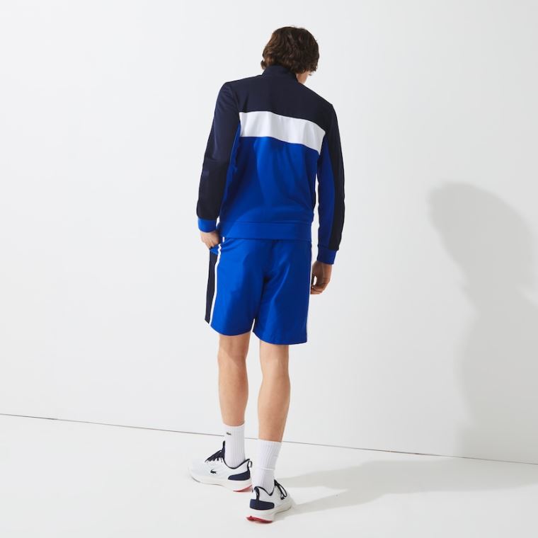 Lacoste SPORT Resistant Colourblock Piqué Zip Sweatshirt Mørkeblå Blå Blå Hvide Blå | fJoAJ3j2