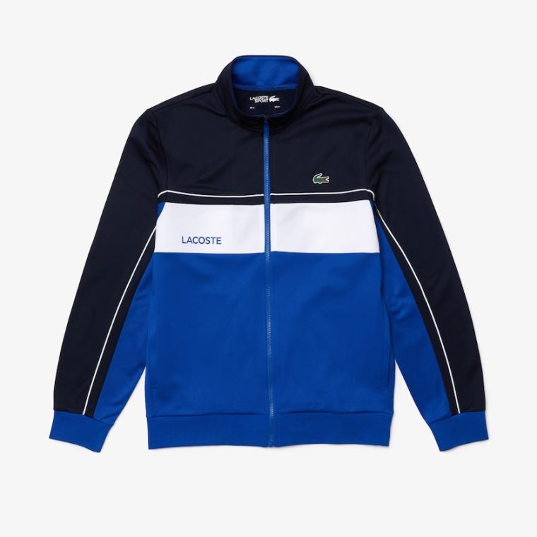 Lacoste SPORT Resistant Colourblock Piqué Zip Sweatshirt Mørkeblå Blå Blå Hvide Blå | fJoAJ3j2