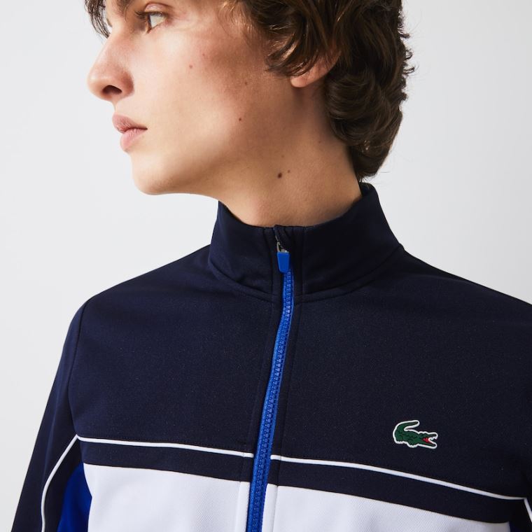 Lacoste SPORT Resistant Colourblock Piqué Zip Sweatshirt Mørkeblå Blå Blå Hvide Blå | fJoAJ3j2