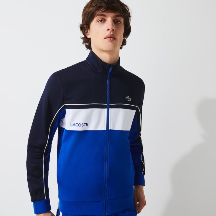 Lacoste SPORT Resistant Colourblock Piqué Zip Sweatshirt Mørkeblå Blå Blå Hvide Blå | fJoAJ3j2