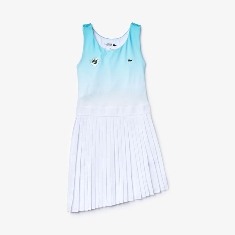 Lacoste SPORT Roland Garros Asymmetrical Pleated Kjole Turkis Hvide Grøn | z0leroQx