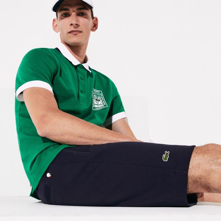 Lacoste SPORT Roland Garros Bomulds Fleece Shorts Mørkeblå Blå Grøn Hvide | AMmBiHRt