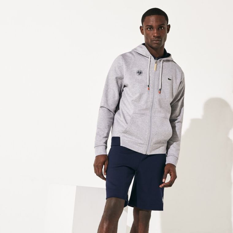 Lacoste SPORT Roland Garros Hætte Zip-Up Sweatshirt Grå Mørkeblå Blå Hvide | c818cNrl