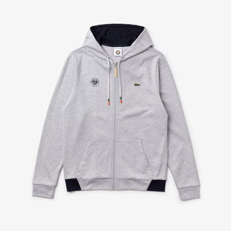 Lacoste SPORT Roland Garros Hætte Zip-Up Sweatshirt Grå Mørkeblå Blå Hvide | c818cNrl