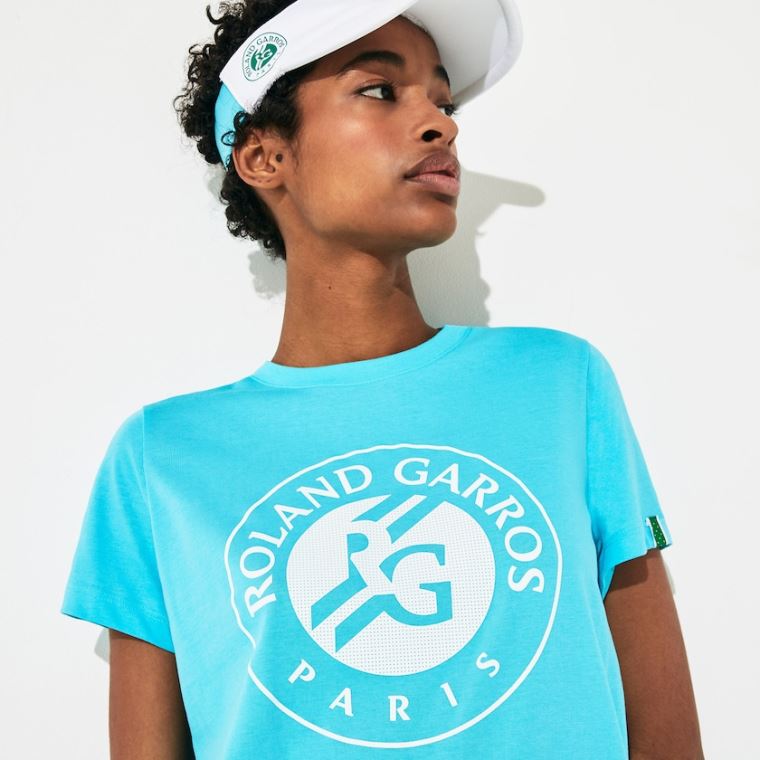 Lacoste SPORT Roland Garros Logo T-Shirt Turkis Hvide Grøn | zToczrGo