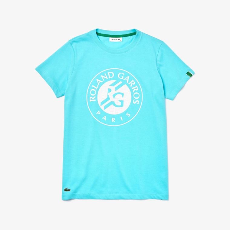 Lacoste SPORT Roland Garros Logo T-Shirt Turkis Hvide Grøn | zToczrGo