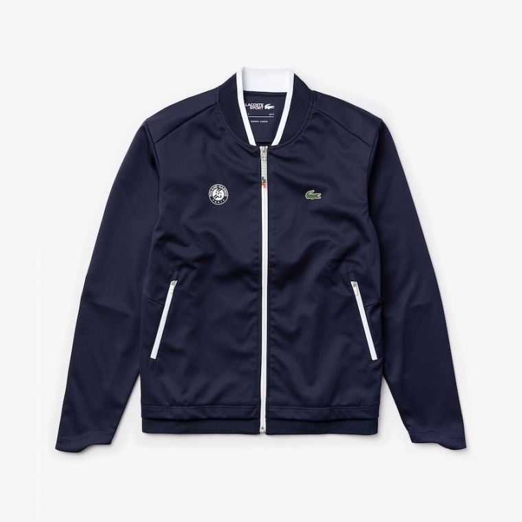 Lacoste SPORT Roland Garros Piqué Zip-Up Jacket Mørkeblå Blå Hvide Rød | 1eFCMCtr