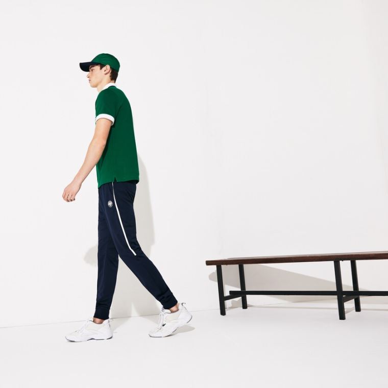 Lacoste SPORT Roland Garros Plant-Print Bomulds Polo Shirt Grøn Hvide Mørkeblå Blå | co1JWnSo