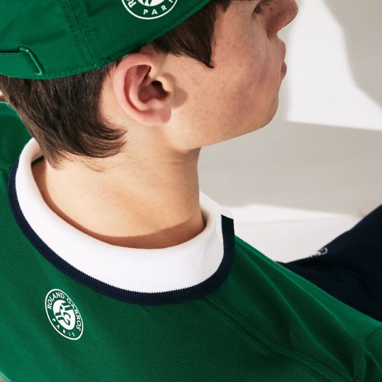 Lacoste SPORT Roland Garros Plant-Print Bomulds Polo Shirt Grøn Hvide Mørkeblå Blå | co1JWnSo