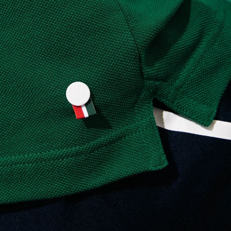 Lacoste SPORT Roland Garros Plant-Print Bomulds Polo Shirt Grøn Hvide Mørkeblå Blå | co1JWnSo