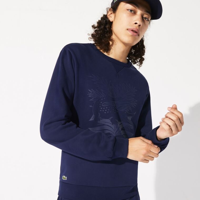 Lacoste SPORT Roland Garros Plant Print Sweatshirt Mørkeblå Blå Grøn | iVjuButj