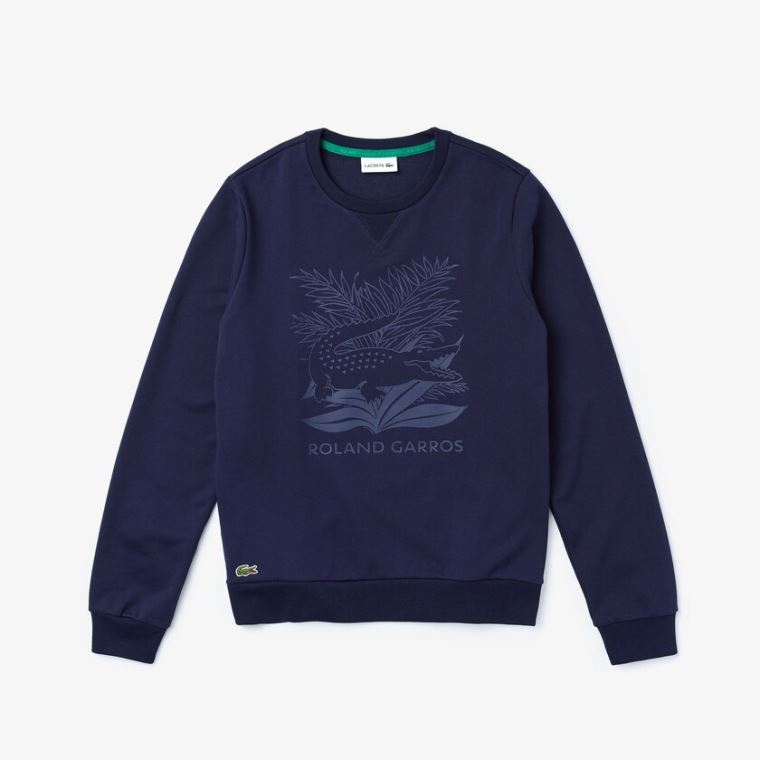 Lacoste SPORT Roland Garros Plant Print Sweatshirt Mørkeblå Blå Grøn | iVjuButj