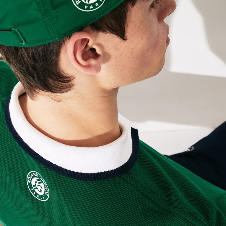 Lacoste SPORT Roland Garros Plant-Print Bomulds Polo Shirt Grøn Hvide Mørkeblå Blå | odh0sDjs