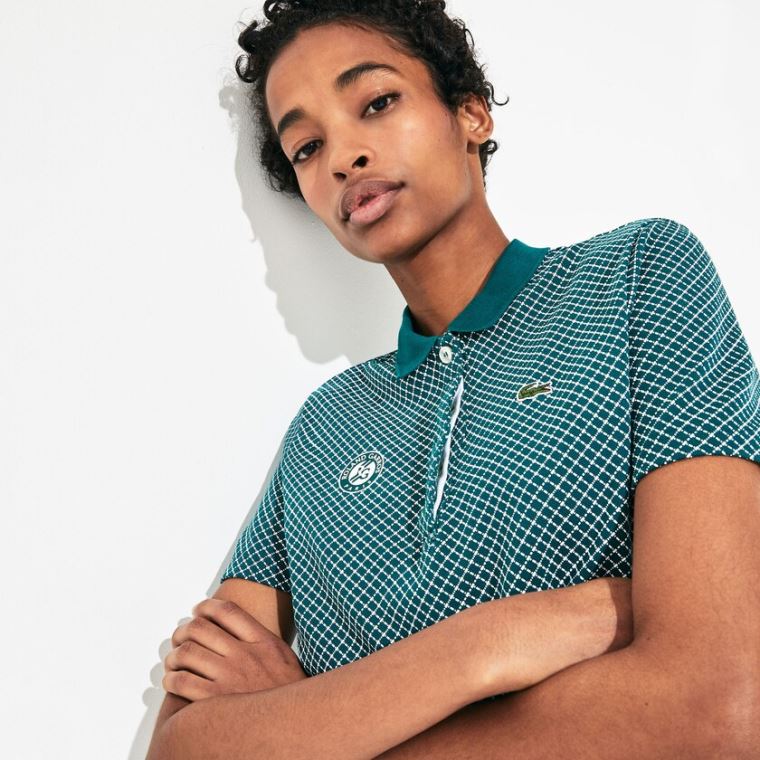 Lacoste SPORT Roland Garros Printed Bomulds Polo Shirt Grøn Hvide Rød | 3jIRVOan