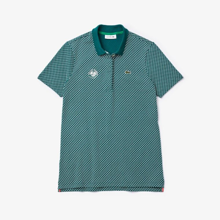 Lacoste SPORT Roland Garros Printed Bomulds Polo Shirt Grøn Hvide Rød | 3jIRVOan