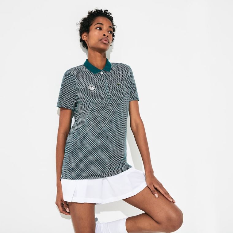 Elektriker heldig Assimilate Lacoste Polo Shirt Nye Modeller - SPORT Roland Garros Printed Bomulds Polo  Shirt Dame Grøn Hvide Rød