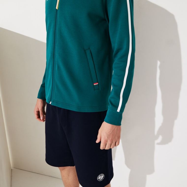 Lacoste SPORT Roland Garros V-Neck Zip Sweatshirt Grøn Hvide Rød | 2Z201gXo