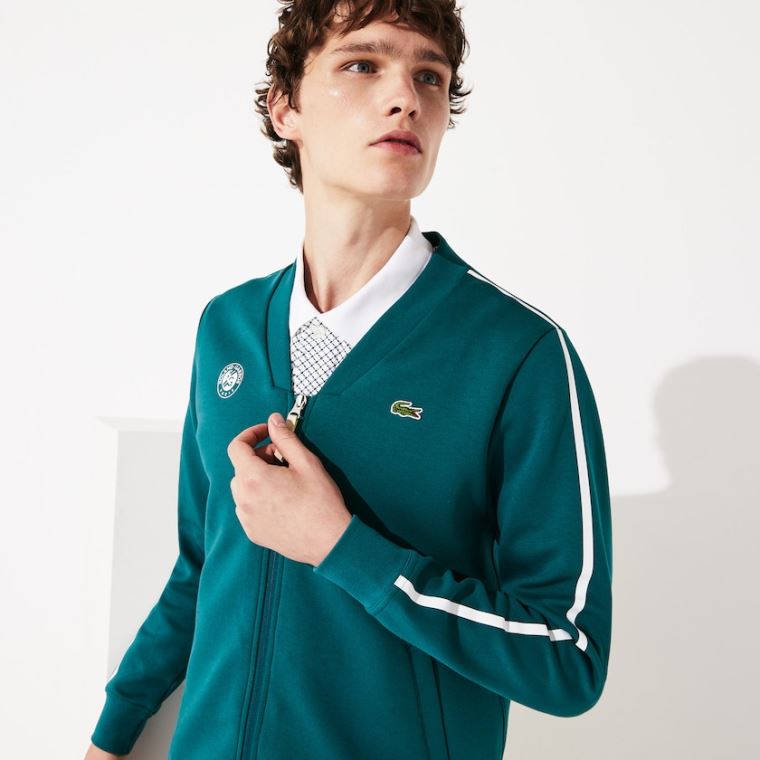 Lacoste SPORT Roland Garros V-Neck Zip Sweatshirt Grøn Hvide Rød | 2Z201gXo