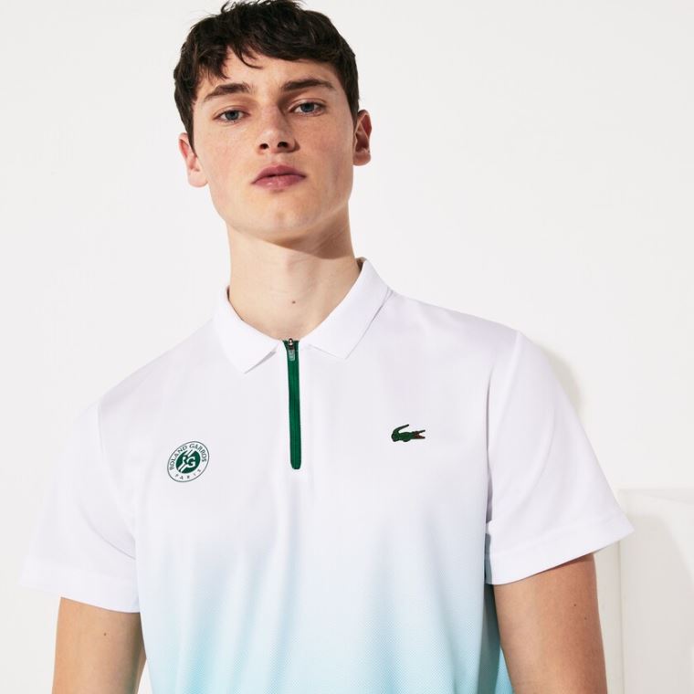 Lacoste SPORT Roland Garros Zip-Front Performance Polo Shirt Hvide Turkis Grøn | 3ITJXp9I