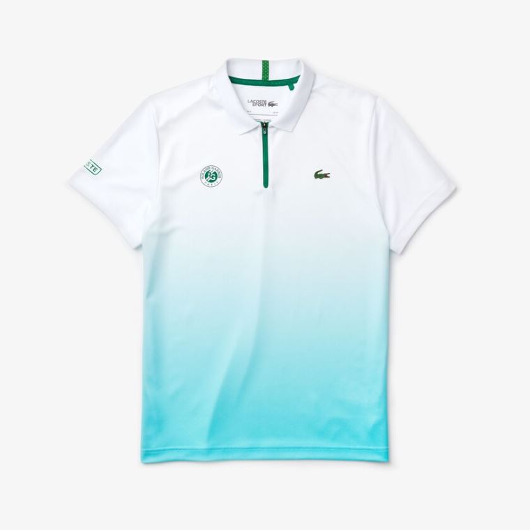 Lacoste SPORT Roland Garros Zip-Front Performance Polo Shirt Hvide Turkis Grøn | 3ITJXp9I