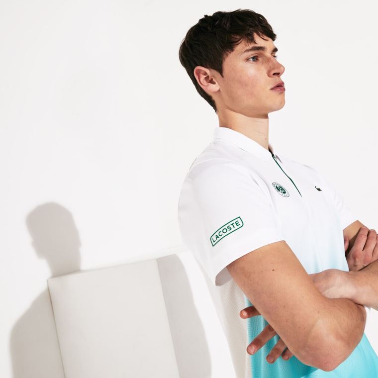 Lacoste SPORT Roland Garros Zip-Front Performance Polo Shirt Hvide Turkis Grøn | zteKUZeN