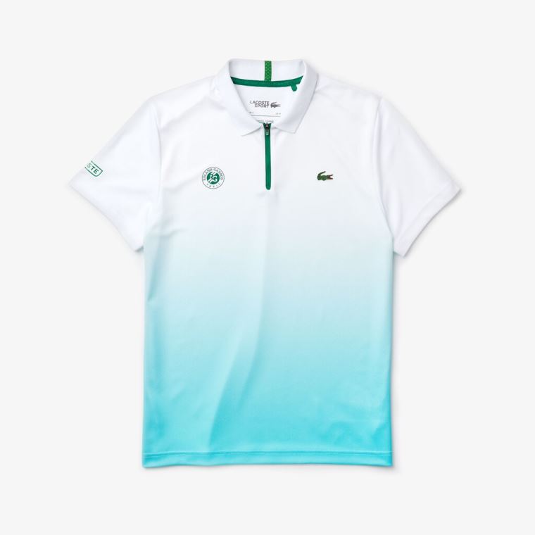 Lacoste SPORT Roland Garros Zip-Front Performance Polo Shirt Hvide Turkis Grøn | zteKUZeN