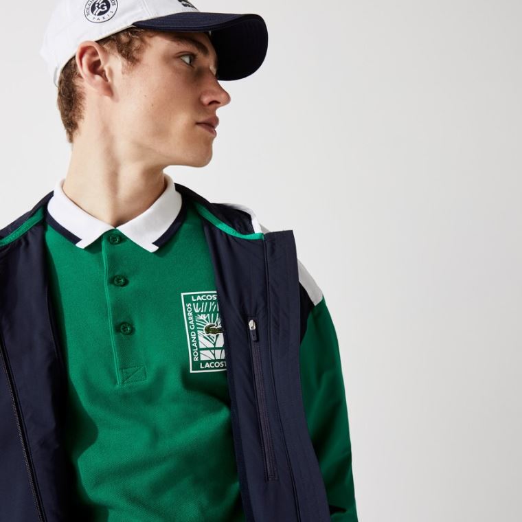 Lacoste SPORT Roland Garros Zip-Up Windbreaker Mørkeblå Blå Grøn Hvide | tGINfY7t