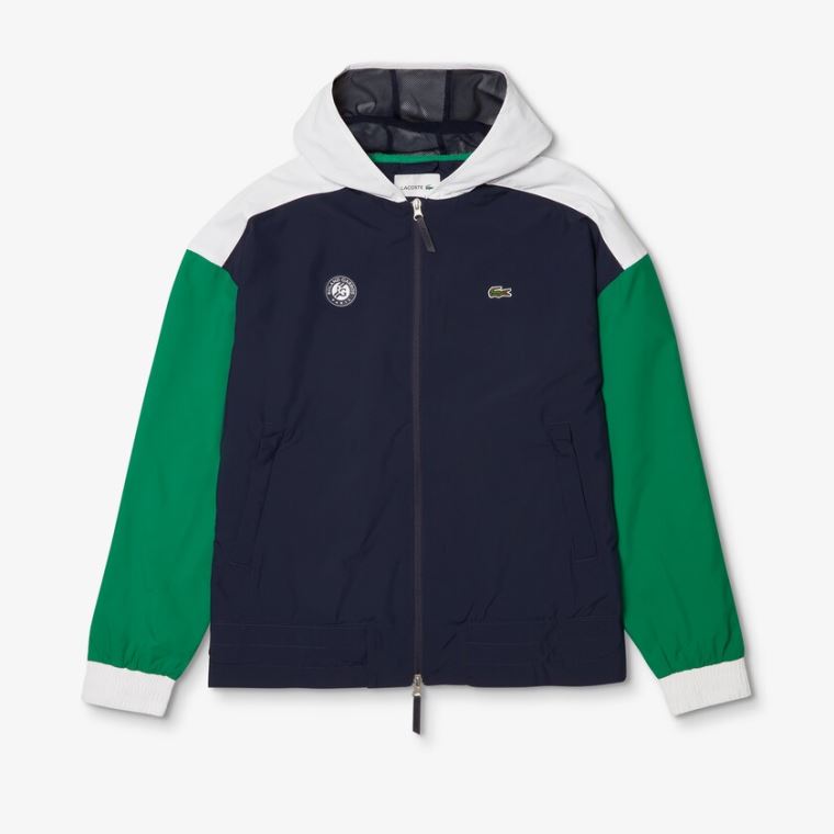 Lacoste SPORT Roland Garros Zip-Up Windbreaker Mørkeblå Blå Grøn Hvide | tGINfY7t