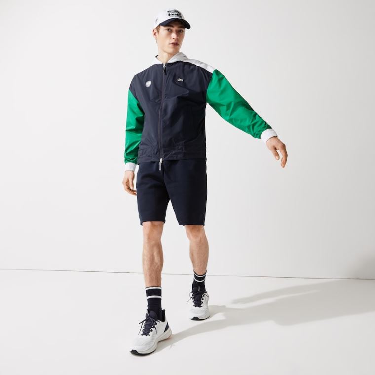 Lacoste SPORT Roland Garros Zip-Up Windbreaker Mørkeblå Blå Grøn Hvide | tGINfY7t