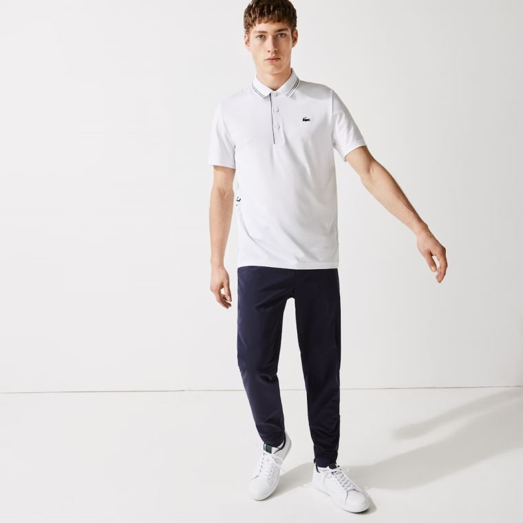 Lacoste SPORT Signature Åndbar Golf Polo Shirt Hvide Mørkeblå Blå | 0Xo8oAUT