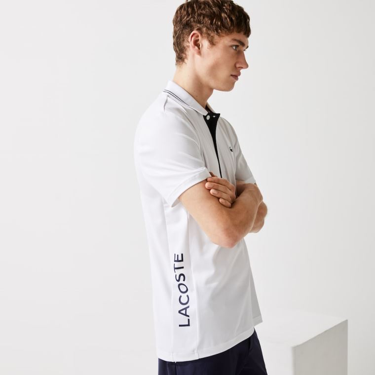 Lacoste SPORT Signature Åndbar Golf Polo Shirt Hvide Mørkeblå Blå | 0Xo8oAUT