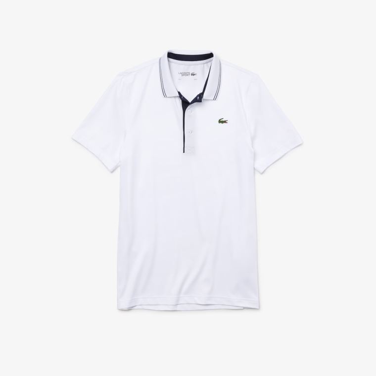 Lacoste SPORT Signature Åndbar Golf Polo Shirt Hvide Mørkeblå Blå | 0Xo8oAUT