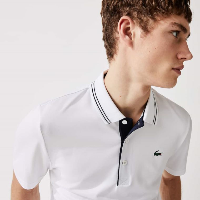 Lacoste SPORT Signature Åndbar Golf Polo Shirt Hvide Mørkeblå Blå | 0Xo8oAUT