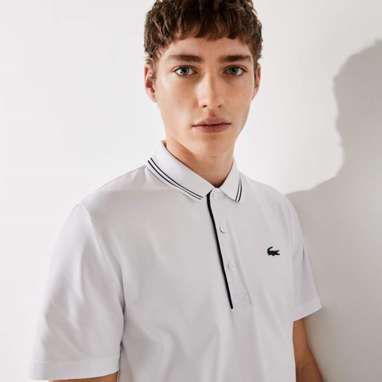 Lacoste SPORT Signature Åndbar Golf Polo Shirt Hvide Mørkeblå Blå | 0Xo8oAUT