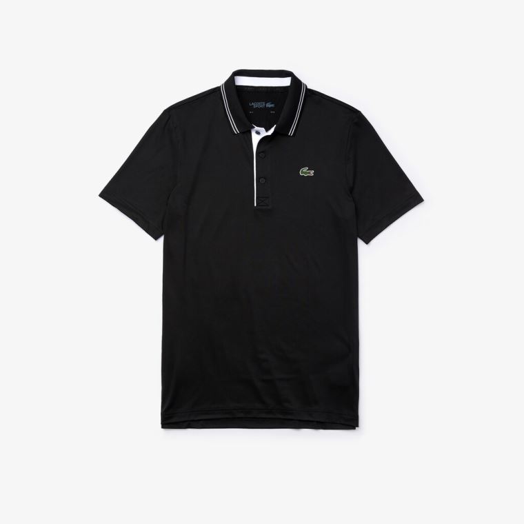 Lacoste SPORT Signature Åndbar Golf Polo Shirt Sort Hvide | hDrRIYjK