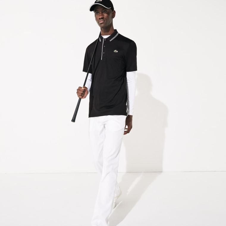 Lacoste SPORT Signature Åndbar Golf Polo Shirt Sort Hvide | o1C3x4F3