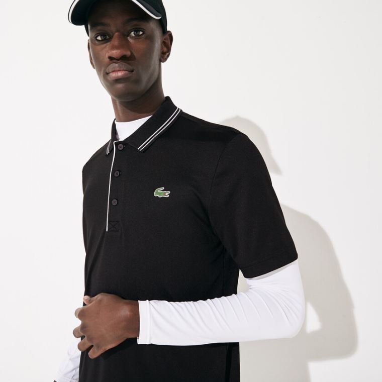 Lacoste SPORT Signature Åndbar Golf Polo Shirt Sort Hvide | o1C3x4F3