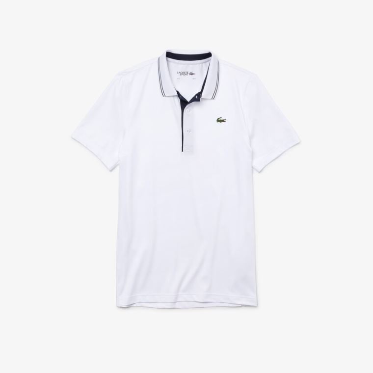 Lacoste SPORT Signature Åndbar Golf Polo Shirt Hvide Mørkeblå Blå | wyNpNcS4