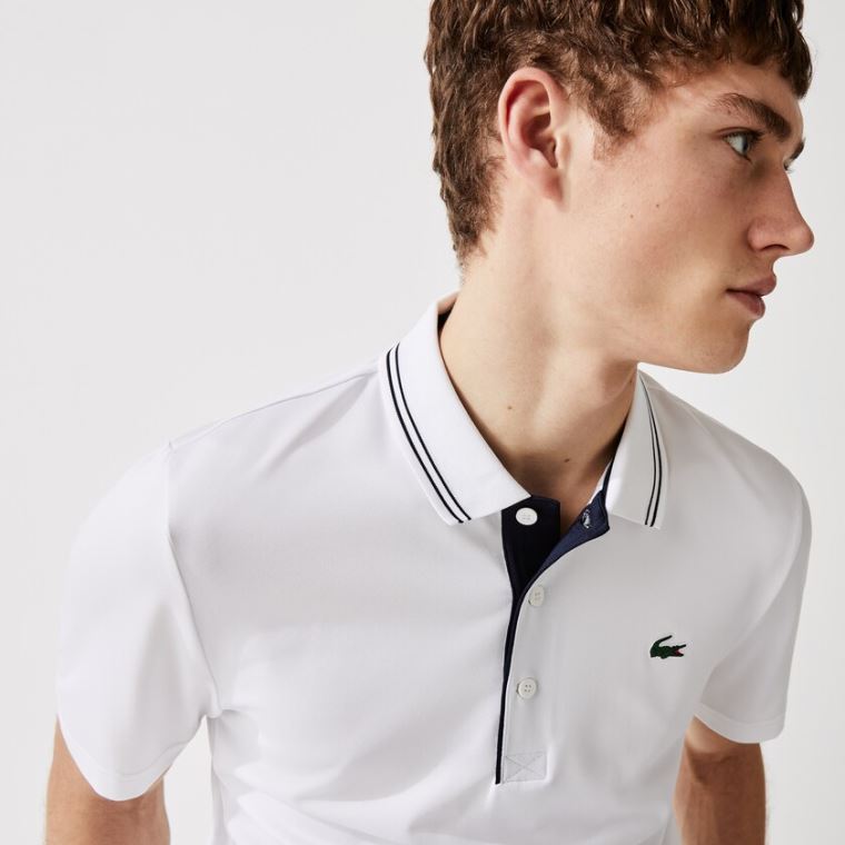 Lacoste SPORT Signature Åndbar Golf Polo Shirt Hvide Mørkeblå Blå | wyNpNcS4