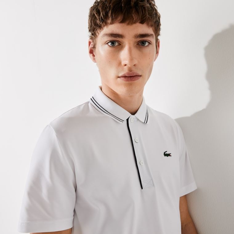 Lacoste SPORT Signature Åndbar Golf Polo Shirt Hvide Mørkeblå Blå | wyNpNcS4