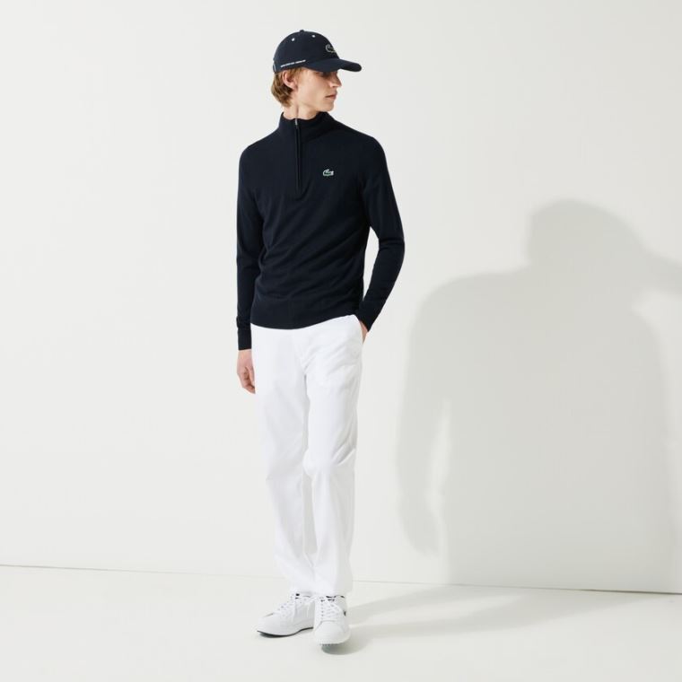 Lacoste SPORT Solid Åndbar Knit Zip Collar Golf Sweater Mørkeblå Blå | ZaDxSa33