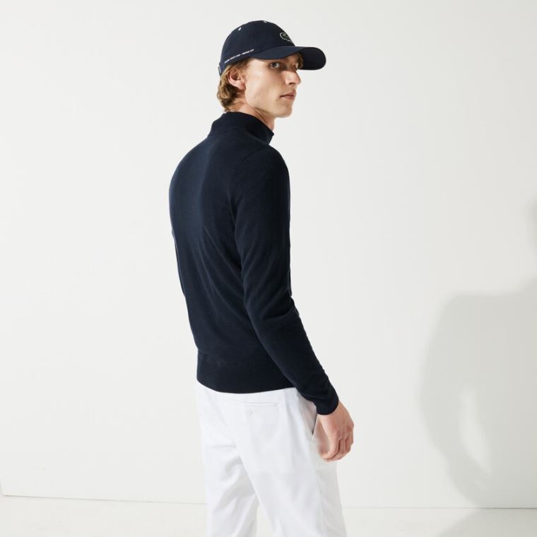 Lacoste SPORT Solid Åndbar Knit Zip Collar Golf Sweater Mørkeblå Blå | ZaDxSa33