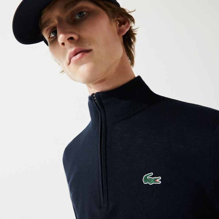 Lacoste SPORT Solid Åndbar Knit Zip Collar Golf Sweater Mørkeblå Blå | ZaDxSa33