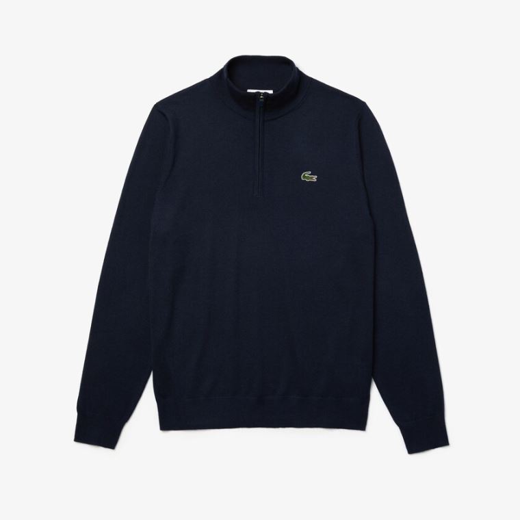 Lacoste SPORT Solid Åndbar Knit Zip Collar Golf Sweater Mørkeblå Blå | ZaDxSa33