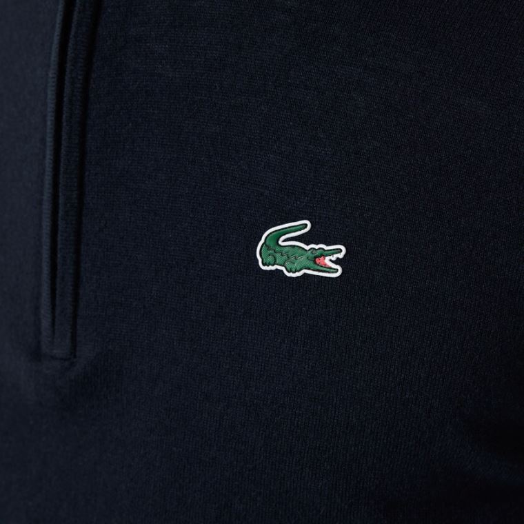 Lacoste SPORT Solid Åndbar Knit Zip Collar Golf Sweater Mørkeblå Blå | ZaDxSa33