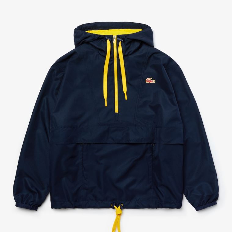 Lacoste SPORT Strand-Resistant Pullover Windbreaker Mørkeblå Blå Gul | COgLJe9S