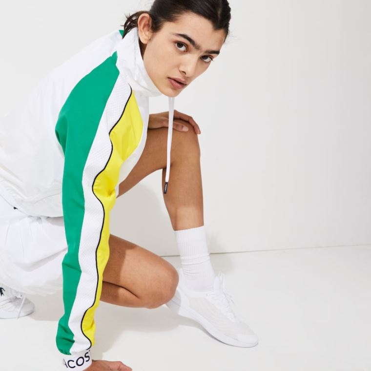 Lacoste SPORT Strand-Resistant Zip Tennis Jacket Hvide Grøn Gul Mørkeblå Blå | wxhyNRAi