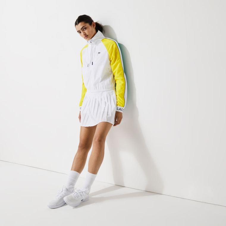 Lacoste SPORT Strand-Resistant Zip Tennis Jacket Hvide Grøn Gul Mørkeblå Blå | wxhyNRAi