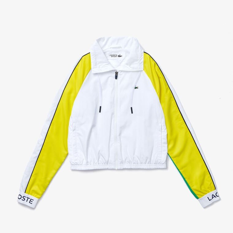 Lacoste SPORT Strand-Resistant Zip Tennis Jacket Hvide Grøn Gul Mørkeblå Blå | wxhyNRAi