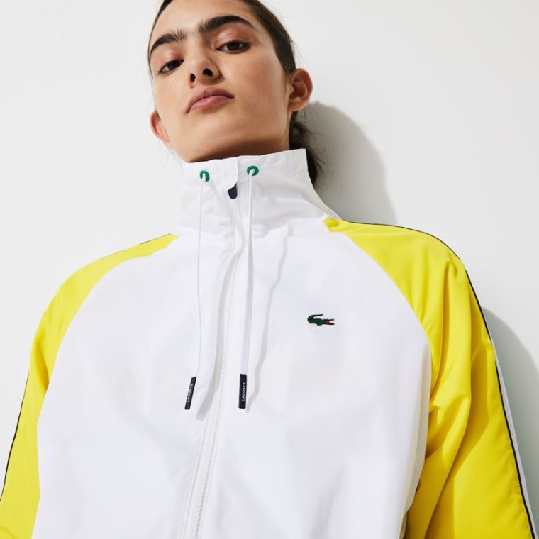 Lacoste SPORT Strand-Resistant Zip Tennis Jacket Hvide Grøn Gul Mørkeblå Blå | wxhyNRAi